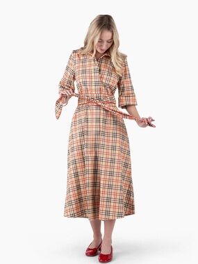 NWT Quiet Culture Weekender Belted Tie  Griffin Plaid Caftan Dress L/XL